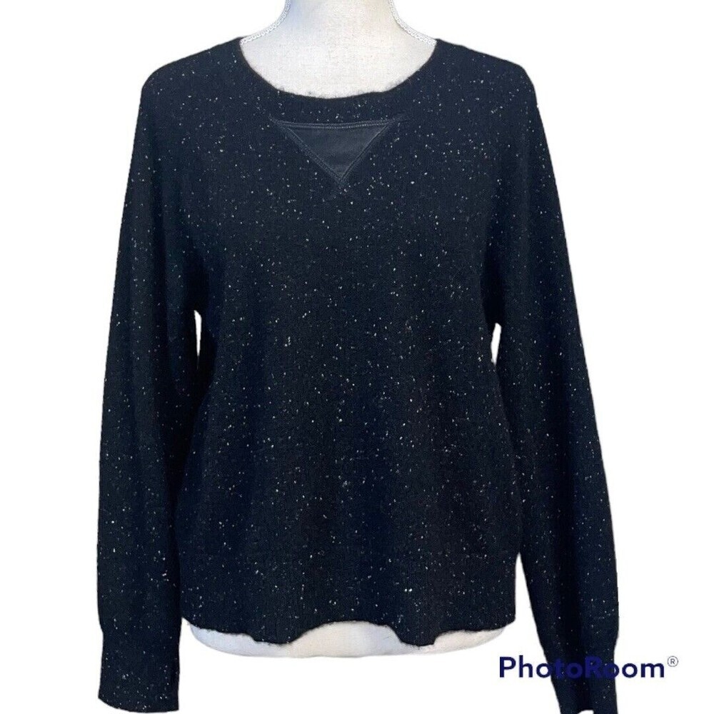 GENERATION LOVE PURE CASHMERE BLACK SPECKLE CREW NECK SWEATER LEATHER Small